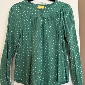 Anthropologie Maeve Green Polka Dot Asbury Printed Blouse Size Small
